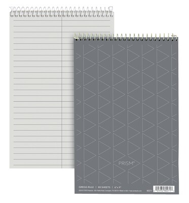TOPS Prism Steno Pads, 6 x 9, Gregg Ruled, Gray, 80 Sheets/Pad, 4 Pads/Pack (80274)