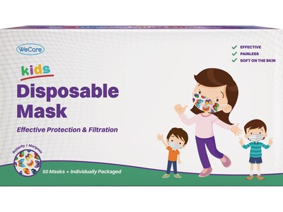 WeCare Individually Wrapped Disposable Face Mask, 3-Ply, Kids, Butterfly, 50/Box (WMN100075)