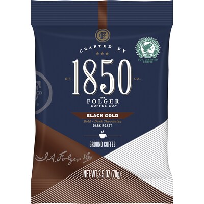 1850 Black Gold Ground Coffee, Fraction Pack, Dark Roast, 2.5 oz., 24/Carton (SMU02151)