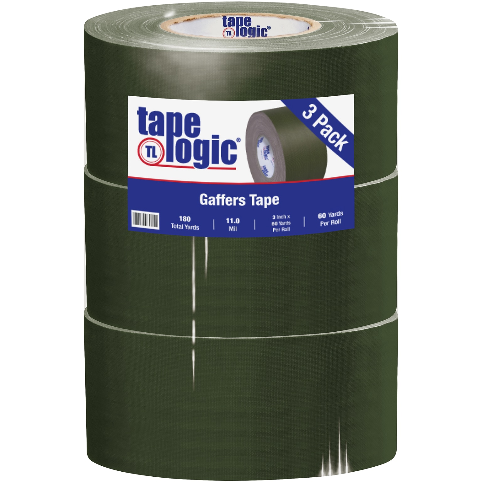 Tape Logic® Gaffers Tape, 11 Mil, 3 x 60 yds., Olive Green, 3/Case (T98818OG3PK)