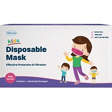 WeCare Disposable Face Mask, 3-Ply, Kids, Hot Pink, 50/Box (WMN100011)