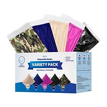 WeCare Individually Wrapped Disposable Face Masks, 3-Ply, Adult, Assorted Colors, 50/Box (WMN100026)