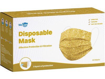 WeCare Individually Wrapped Disposable Face Mask, 3-Ply, Adult, Gold, 50/Box (WMN100076)