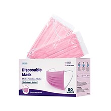 WeCare Individually Wrapped  Disposable Face Mask, 3-Ply, Adult, Hot Pink, 50/Box (WMN100007)