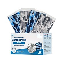 WeCare Disposable Face Masks, 3-Ply, Adult, Blue Camo/White Camo, 50/Box (WMN100068)