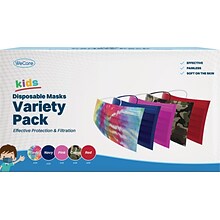 WeCare Variety Pack Disposable Face Masks, 3-Ply, Kids, Assorted Colors, 50/Box (WMN100027)