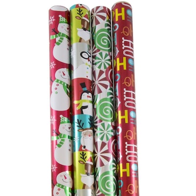 JAM Paper® Wrapping Paper - Premium Foil Gift Wrap - 100 Sq Ft - Red HoHoHo Santa Set - 4/Pack