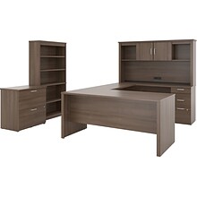Bestar Logan 66 U-Shaped Executive Desk with Hutch, Lateral File Cabinet, and Bookcase, Antigua (46