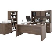 Bestar Logan 66 U-Shaped Executive Desk with Hutch, Lateral File Cabinet, and Bookcase, Antigua (46