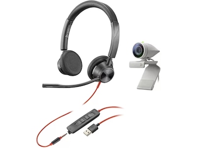 Poly Studio P5/Blackwire 3325 USB Webcam and Stereo Headset Kit, White/Black/Red (2200-87130-025)