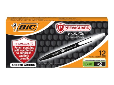 BIC Prevaguard Media Clic Mechanical Pencil, 0.7mm, #2 Medium Lead, Dozen (MPCMA11-BLK)