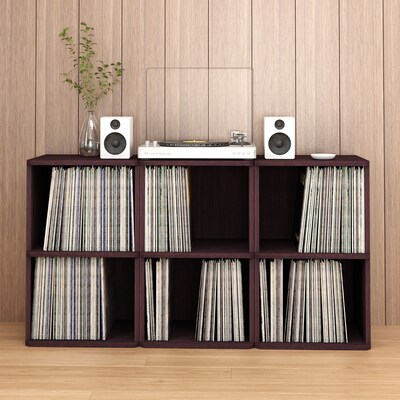 Way Basics 29.1"H Record Storage Cube and LP Record Album Modern Eco Shelf, Espresso Wood Grain (WB-2LP-EO)