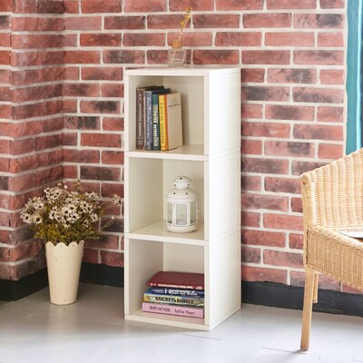 Way Basics 36.8H Wynwood 3-Cube Narrow Bookcase Organizer and Modern Eco Storage Shelf Unit, White