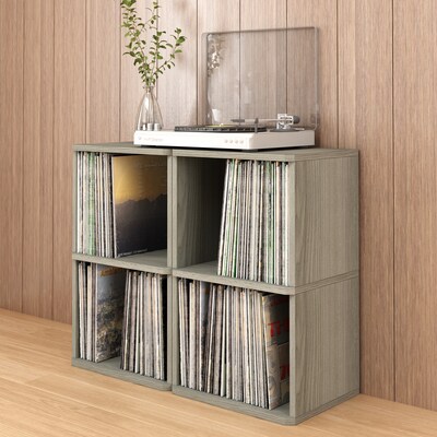 Way Basics 29.1H 2 Shelf Vinyl Record Storage Cube and LP Record Album Modern Eco Shelf, Gray Wood