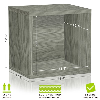 Way Basics 12.6"H x 13.4"W Stackable Modular Connect Open Cube Modern Eco Storage System, Gray Wood Grain (C-OCUBE-GY)