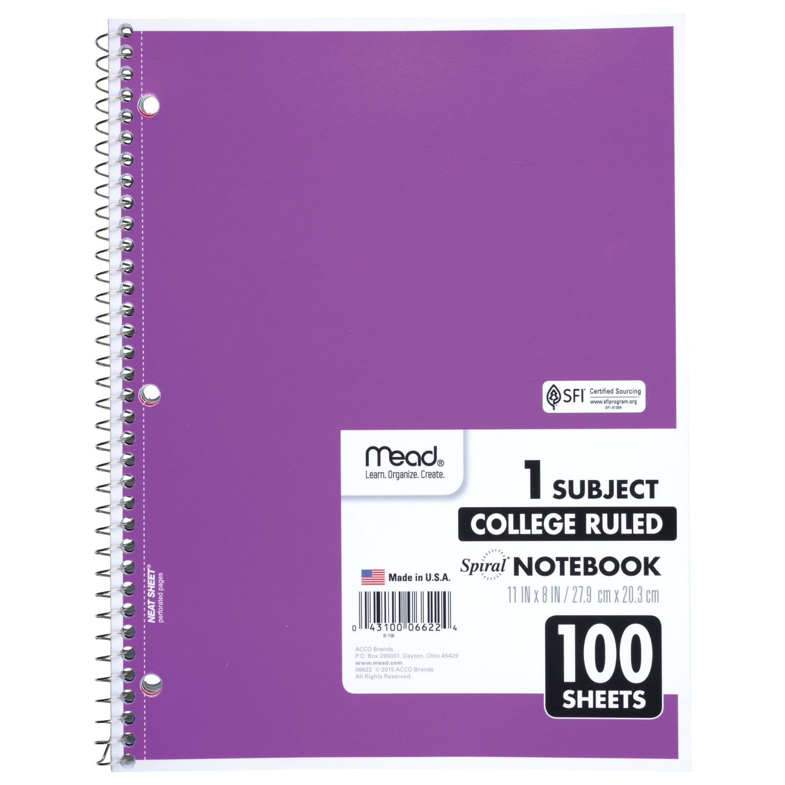 Mead 1-Subject Notebooks, 8 x 11, College Ruled, 100 Sheets, Each (6622)
