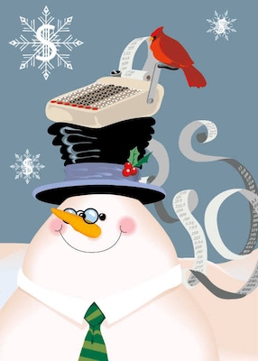 Snowman With Vintage Calculator Holiday Greeting Cards, With A7 Envelopes, 7 x 5, 25 Cards per Set