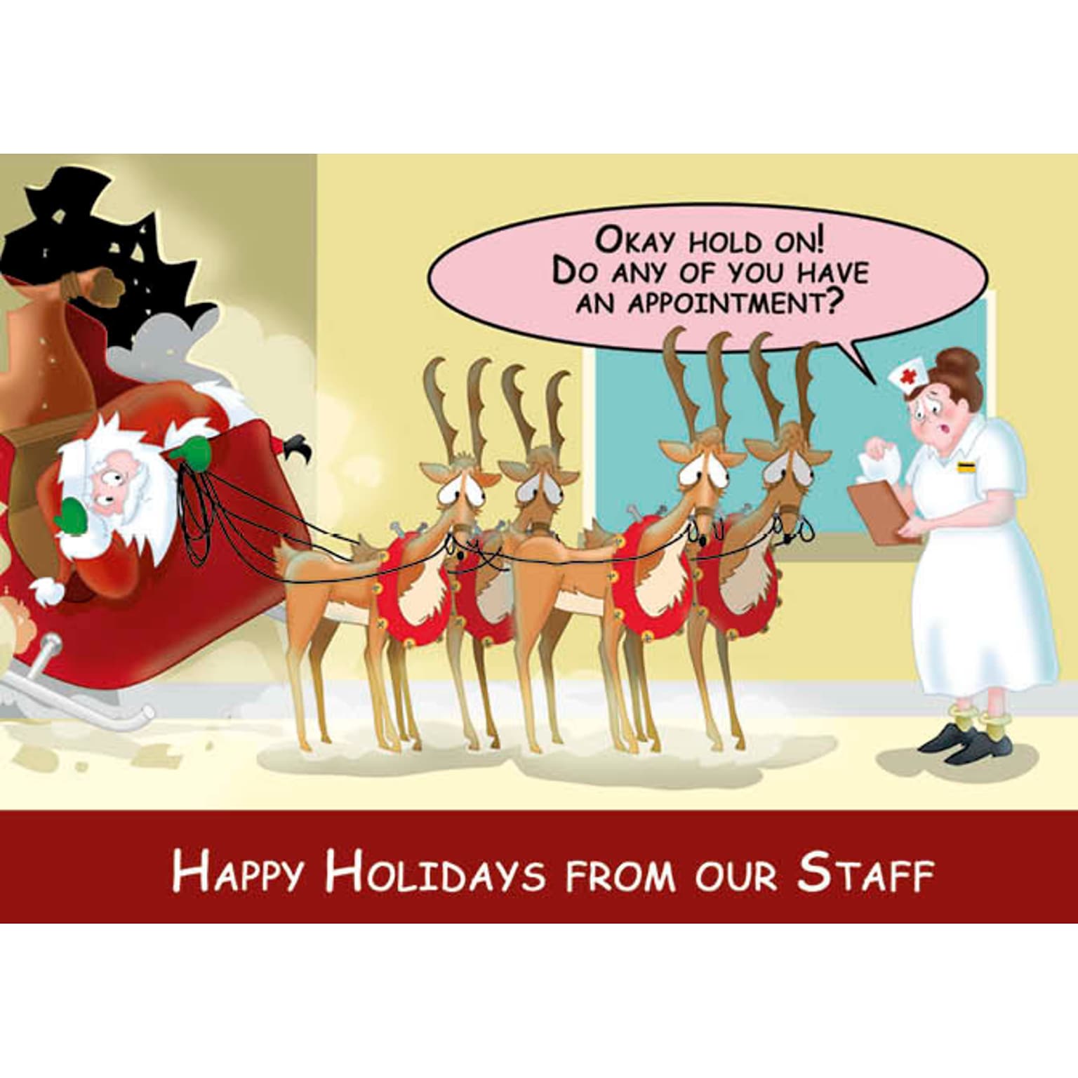 Happy Holidays From Our Staff Humerous Christmas Greeting Cards, With A7 Envelopes, 7 x 5, 25 Cards per Set