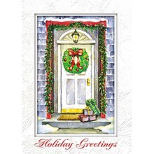 Holiday Greetings White Door With Wreath Seasonal Greeting Cards, With A7 Envelopes, 7 x 5, 25 Car