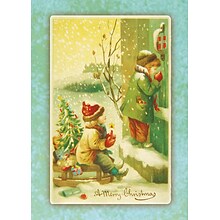 Vintage Greetings A Merry Christmas Child On Sled Holiday Cards, With A7 Envelopes, 7 x 5, 25 Card