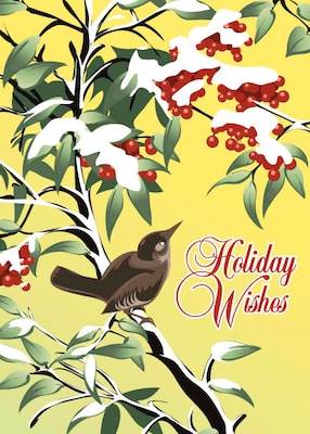Holiday Wishes Bird On Tree Branch Holiday Greeting Cards, With A7 Envelopes, 7 x 5, 25 Cards per