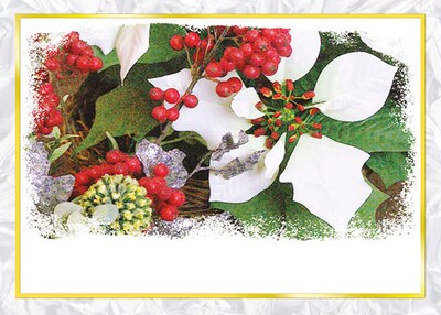 Pointsettias And Berries Holiday Greeting Cards, With A7 Envelopes, 7 x 5, 25 Cards per Set