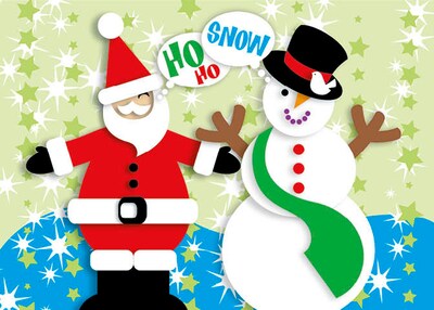 Ho Ho Snow Santa And Snowman Holiday Greeting Cards, With A7 Envelopes, 7 x 5, 25 Cards per Set