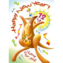 Happy New Year Jump For Joy Kangaroo Holiday Greeting Cards, With A7 Envelopes, 7 x 5, 25 Cards pe