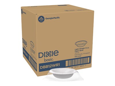 Dixie Basic Individually Wrapped Paper Bowls, 12 oz., White, 500 Plates/Case (DBP09WR1)