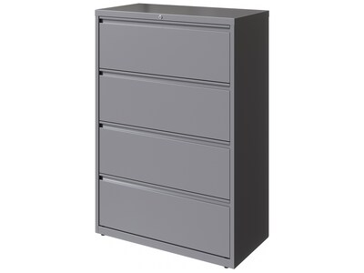 Hirsh HL10000 Series 4-Drawer Lateral File Cabinet, Locking, Letter/Legal, Arctic Silver, 36" (23746)