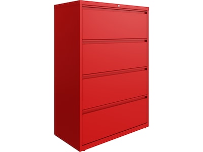 Hirsh HL10000 Series 4-Drawer Lateral File Cabinet, Locking, Letter/Legal, Lava Red, 36 (24255)