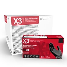 X3 Powder-Free Nitrile Gloves, Latex Free, XL, Black, 100/Box, 10 Boxes/Carton (BX348100-CC)