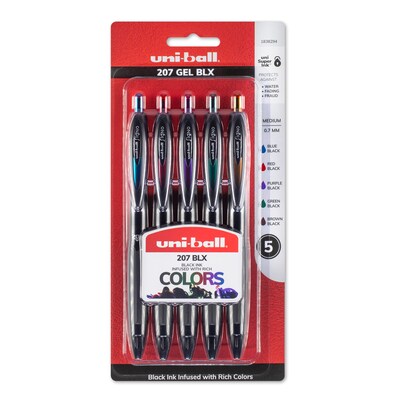 uni-ball 207 BLX Retractable Gel-Ink Pens, Medium, Assorted Colors, 5/pk (1838294)