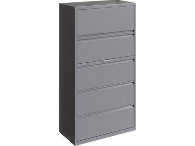 Hirsh HL10000 Series 5-Drawer Lateral File Cabinet, Locking, Letter/Legal, Arctic Silver, 36 (23747