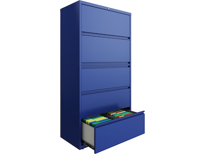 Hirsh HL10000 Series 5-Drawer Lateral File Cabinet, Locking, Letter/Legal, Classic Blue, 36" (24260)