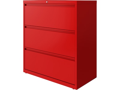 Hirsh HL10000 Series 3-Drawer Lateral File Cabinet, Locking, Letter/Legal, Lava Red, 36" (24252)