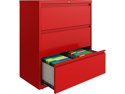 Hirsh HL10000 Series 3-Drawer Lateral File Cabinet, Locking, Letter/Legal, Lava Red, 36" (24252)