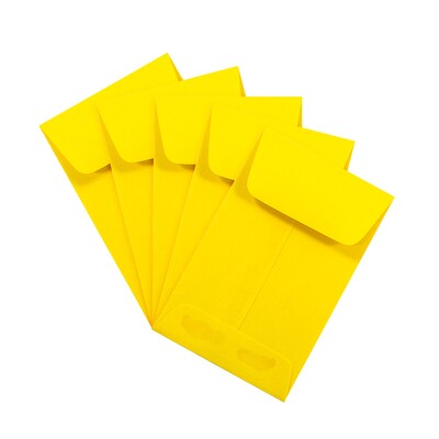 JAM Paper #1 Coin Business Colored Envelopes, 2.25 x 3.5, Yellow Recycled, 50/Pack (353127843I)