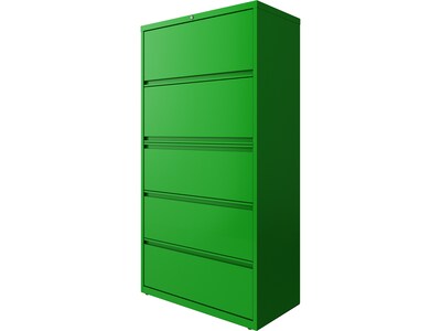 Hirsh HL10000 Series 5-Drawer Lateral File Cabinet, Locking, Letter/Legal, Screaming Green, 36" (24259)