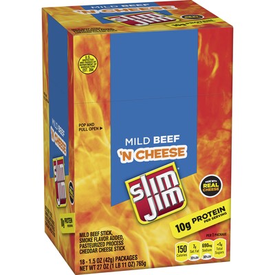 Slim Jim Mild Beef 'N Cheese Beef Meat Stick, 1.5 oz. (209-00656)