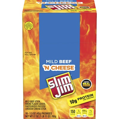 Slim Jim Mild Beef N Cheese Beef Meat Stick, 1.5 oz. (209-00656)