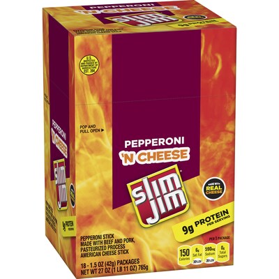 Slim Jim Pepperoni 'N Cheese Meat Stick, 1.5 oz., 18/Box (209-00655)
