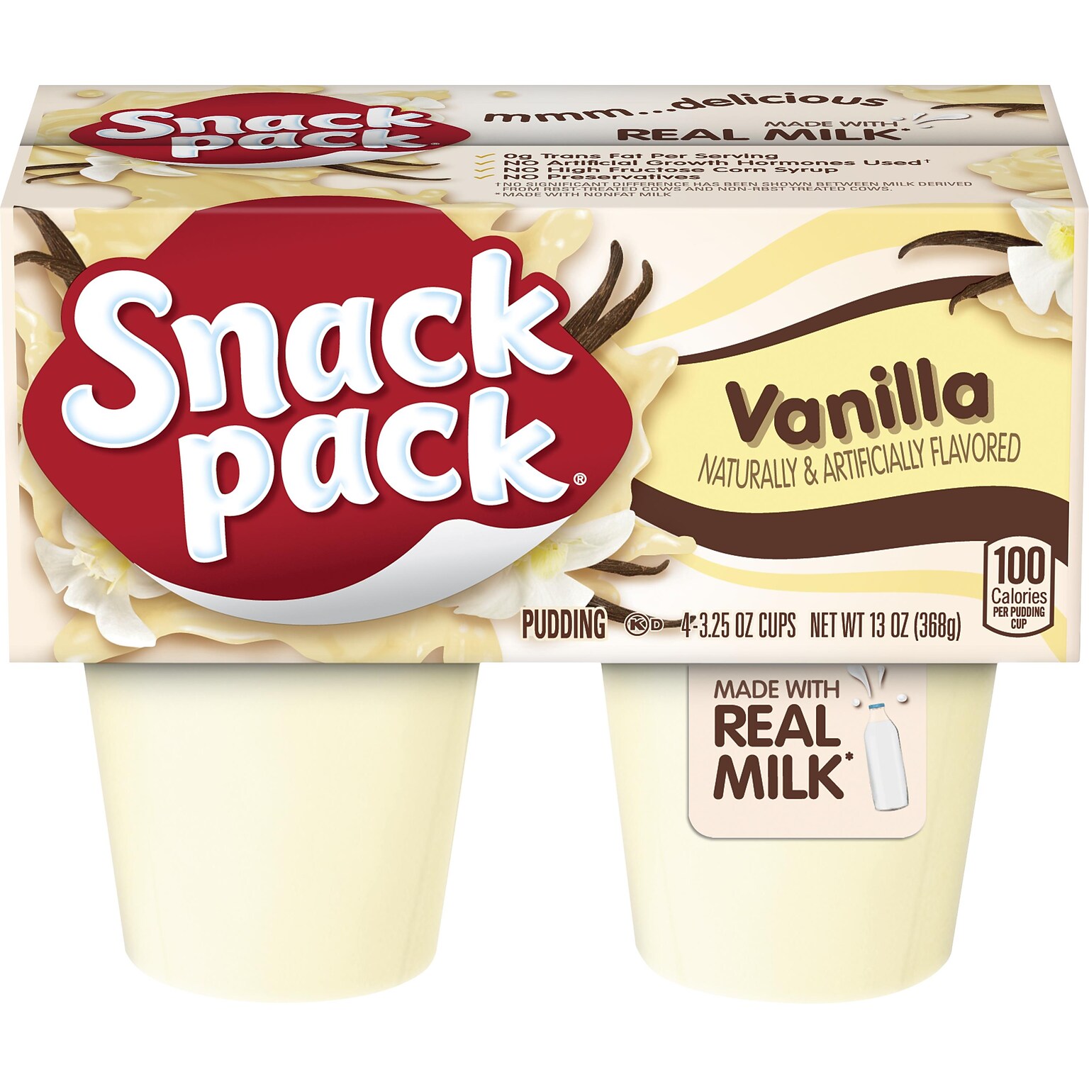 Hunts Snack Pack Vanilla Pudding, 3.5 oz., 48/Carton (HUN55419)