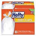 Hefty Easy Flaps 13 Gallon Trash Bag, 23.75 x 28, Low Density, 0.69 mil, White, 80 Bags/Box (PCTE8