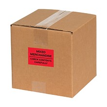 Tape Logic Labels, Mixed Merchandise Check Contents Carefully, 2 x 3, Fluorescent Red, 500/Roll (