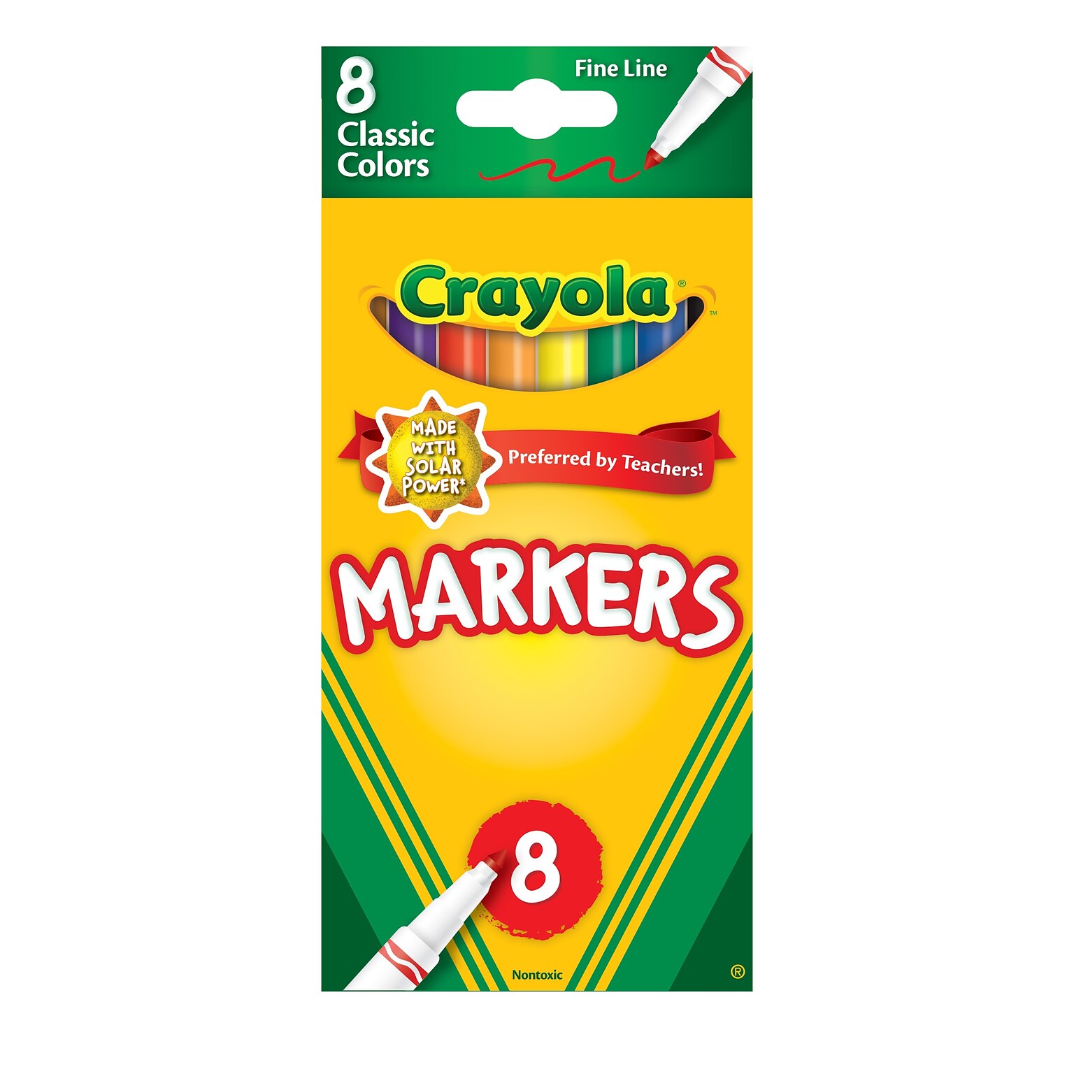 Crayola Kids Markers, Fine, Assorted Colors, 8/Box (58-7709)