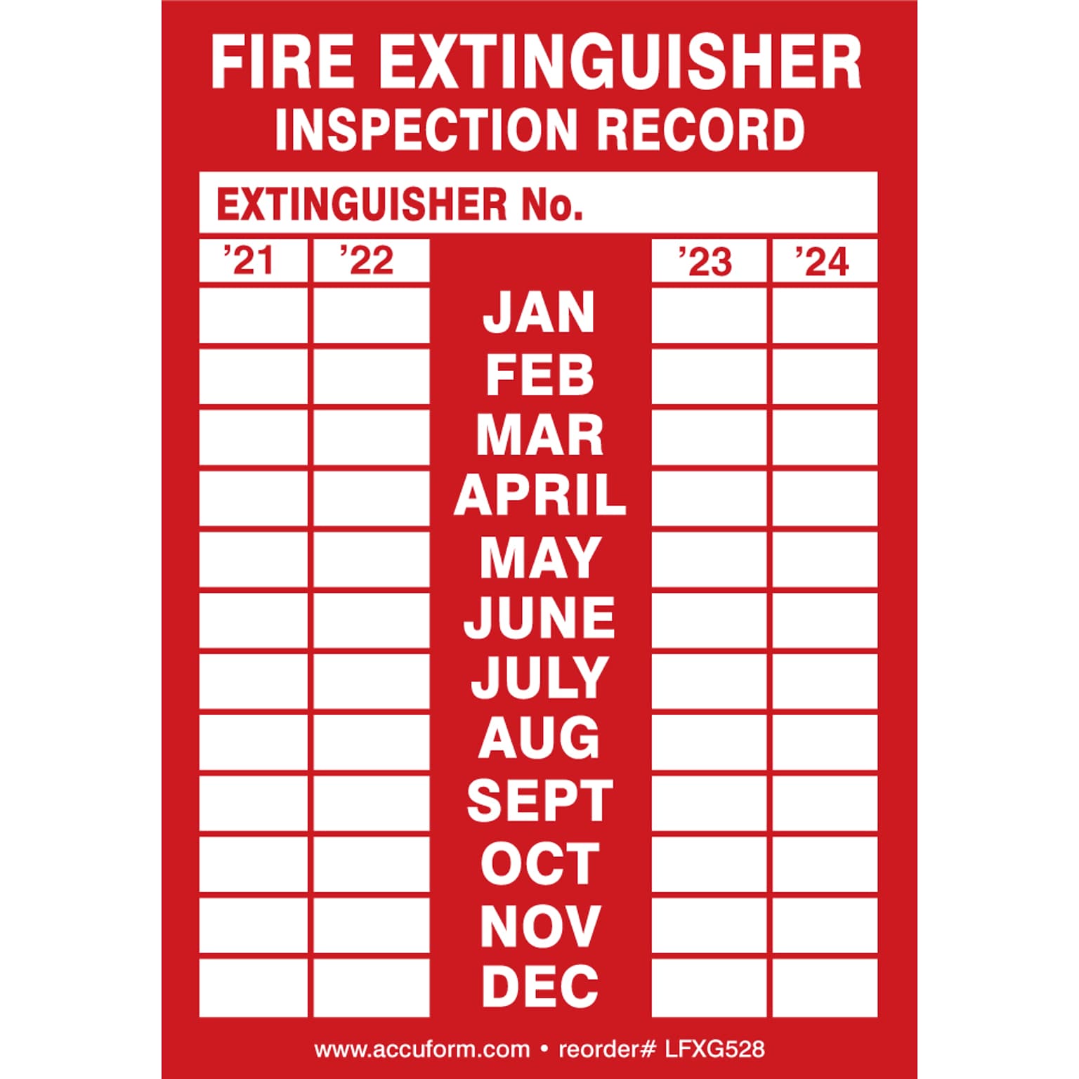 Accuform Safety Label, FIRE EXTINGUISHER INSPECTION RECORD, 5 x 3½, Adhesive Vinyl, 5/Pack (LFXG528VSP)