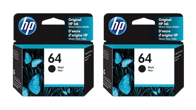 HP 64 Black Original Ink Cartridges, Standard Yield, 2-Pack