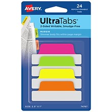 Avery UltraTabs Repositionable Margin Index Tabs, Neons, 24 Tabs/Pack (74767)