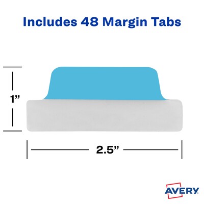 Avery UltraTabs 2.5" x 1" Margin Tabs, Assorted Primary, 48/Pack (74866)